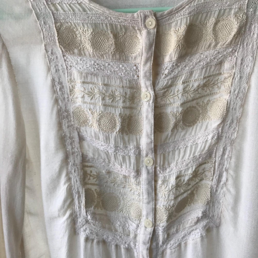 Off White Embroidered Button Down Boho - image 4